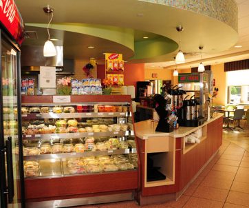 Cafeteria counter & refrigerated display with plastic packaged food